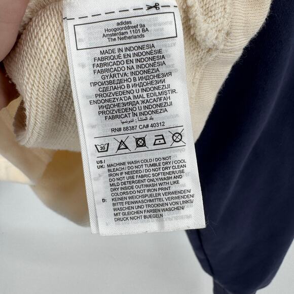 adidas Originals Hoodie Womens Large Cropped Pullover Cream Blue Logo Hit - Picture 6 of 8